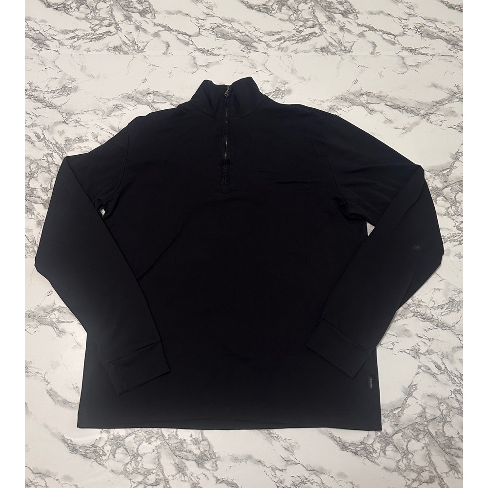 Hugo Boss Mens Pima Cotton Quarter Zip Pullover Black Mock Neck Sweater Size M